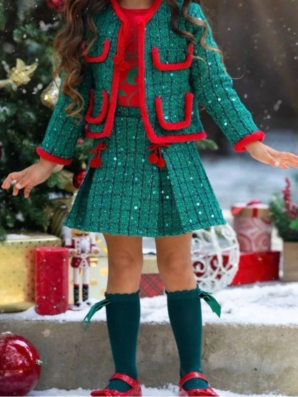 Mia Belle Girls festive green